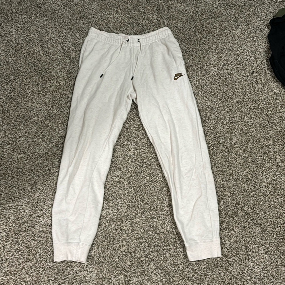 white nike drawstring joggers, size small
